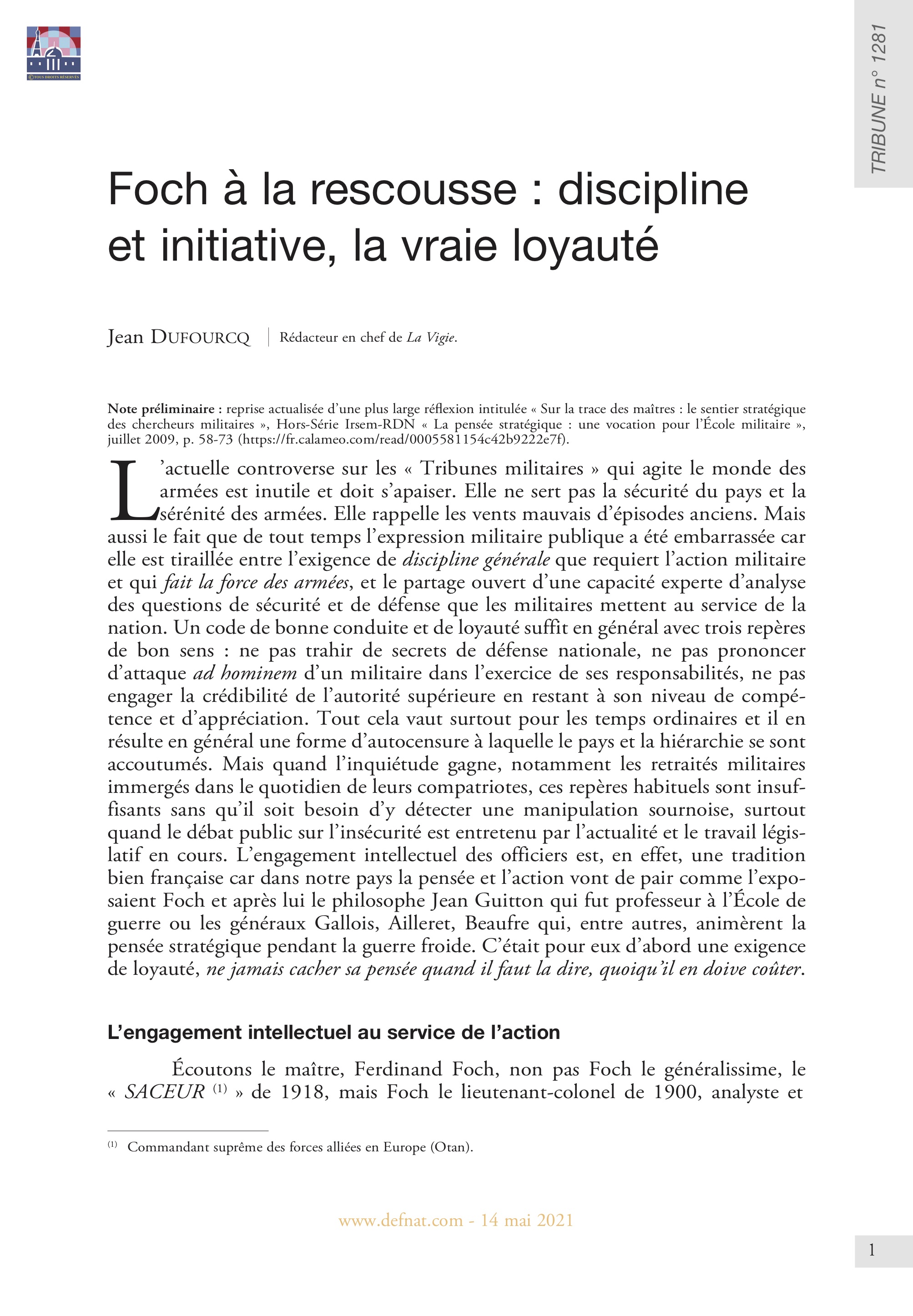 Foch à la rescousse : discipline et initiative, la vraie loyauté (T 1281)
